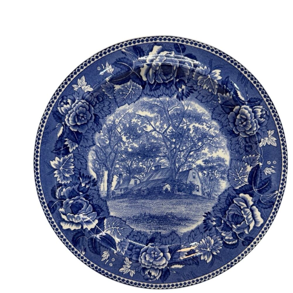 Wedgwood Fairbanks House Dedham MA 1904 Blue White Historical Plate 9.25”